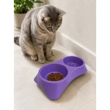 Motto Ticaret Ikili Model Beton Kedi Köpek Mama ve Su Kabı (24CM × 12CM × 5cm) - Mor