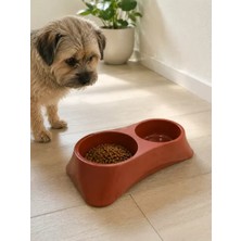 Motto Ticaret Ikili Model Beton Kedi Köpek Mama ve Su Kabı (24CM × 12CM × 5cm) - Kiremit