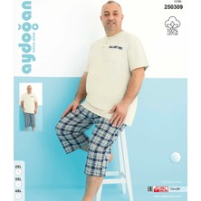 fiyakamstore Aydoğan Erkek %100 Pamuk Ekose Kareli Büyük Beden Bej  Kısa Kollu Kapri  Pijama Takımı