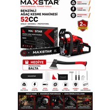 Maxstar 5.2 Hp 52 cc 2.2 Kw Benzinli Motorlu Testere 50 cm 20” Kılavuz Profesyonel Zincirli Ağaç Kesme Makinesi 38 Diş Zincir
