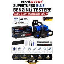 Maxstar Blue 52CC 5.9hp Benzinli Motorlu Testere 50 cm Kılavuz 38 Diş Zincir Ağaç Odun Dal Kesme Motoru
