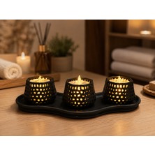 Brf Store Buradabulabilirsin Dekoratif Mumluk Seti – Desenli Tealight ve Masaüstü Aydınlatma Objesi-Siyah