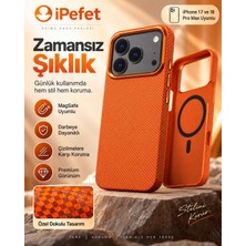 iPefet Iphone 17/18 Pro Max Karbon Görünümlü Turuncu Kılıf
