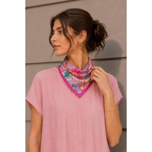 Brf Store Buradabulabilirsin Lilyum Bahçesi Desen Pembe-Lila Soft Bandana Fular 50X50 cm