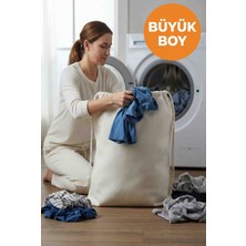 MiniStand Kirli Çamaşır Torbası Büyük Boy Ham Kumaş Ağzı Büzgülü Banyo Valiz Düzenleyici Organizer 50X70 cm