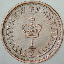Banknoting Birleşik Krallık Yarım Penny 1973 Kraliçe Iı. Elizabeth. Ingiltere 17,14 Mm.