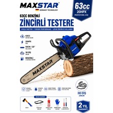 Maxstar 63CC Benzinli Motorlu Testere 50 cm 38 Diş Zincir Ağaç Kesme Motoru Testere Balta