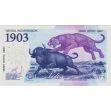 Banknoting Ingiltere Doğa Tarihi Müzesi - Smilodon (Kılıç Dişli Kaplan). Uv, Filigran ve Şeritli Seri Nolu. Çil