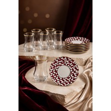 Modern 6 Kişilik Geometrik Desenli Çay Seti 12 Parça Gold Detaylı