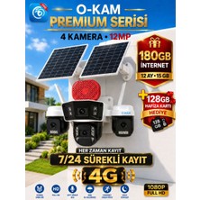 O-Kam OK335B Premium Serisi 12MP 4 Kameralı 4g Çift Solar Panel Gece Görüş 180GB (12AYX15GB) Internet +128GB Hafıza