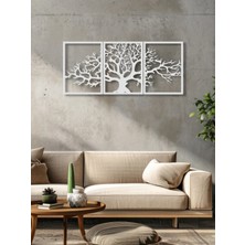 Ağaç Temalı Metal Duvar Dekoru (3'lü Set) Beyaz KAF1269 30 x 40 | Enova Art