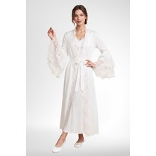 Mecit Pijama Mecit 6410 Ekru Kadın Sabahlık Gecelik Takım