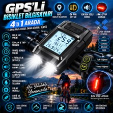 Trend Store Gps'li Bisiklet Kilometre Saati 4'ü 1 Arada Bisiklet Farı Feneri LED Korna Arka Stop Lambası Bisiklet Bilgisayarı
