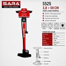 Sara S525 Ayaklı Hava Pompası – 3,8 x 59 Cm, Manometreli, 160 Psı / 11 Bar