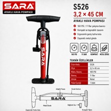 Sara S526 Bisiklet Pompası – 3,2 x 45 Cm, Metal Gövdeli, 160 Psı / 11 Bar