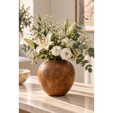 Yumuk Shop Terra Orbis Ahşap Görünümlü Dekoratif Seramik Iskandinav Modern Bohem Şık Vazo 18X18