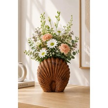 Yumuk Shop Terra Natura Ahşap Görünümlü Seramik Vazo Iskandinav Modern Bohem Dekoratif Şık Vazo 19X18 cm