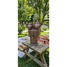 Zinnunbakır Bakır 10 Lt Semaver Eskitme (9 Litre Su 2.5 Lt Dem) (Çift Demlikli-Mangal -Kazan Ayrılabilir)