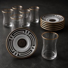 Lüks Siyah Gold Çay Bardağı Takımı 6 Kişilik 12 Parça