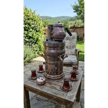Zinnunbakır Bakır Oksitlendirilmiş Güveç Semaver, 4 Litre Su +Demlik, (Demlik Pakete Dahil)