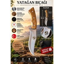 Selim Uyar Kamp Metal Arslan Pati Desenli Denizli Yatağan Kamp Bıçağı 26 cm – 4034 Çelik, Ceviz Ağacı Sap, Deri Kılıflı Yerli Üretim