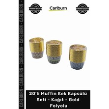 Carlburn Özel Üretim Kalın Dayanıklı Şık Sunum Pasta 20'li Muffin Kek Kapsülü Seti Kağıt Gold Folyolu