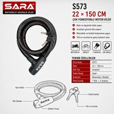 Sara S573 Motosiklet ve Bisiklet Güvenlik Kilidi – 150 Cm, Anahtarlı, Siyah, 2 Anahtar