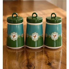 Yumuk Shop 3 Lü Lüks Piano Bird Green 750 ml Kavanoz Seti Vakum Kapaklı Saklama Kabı