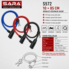 Sara S572 Bisiklet Güvenlik Kilidi – 85 Cm, Anahtarlı, Pvc Kaplı Çelik Halat, 2 Anahtar