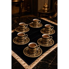6 Kişilik Siyah Gold Türk Kahvesi Fincan Takımı 12 Parça Lüks Desenli Set