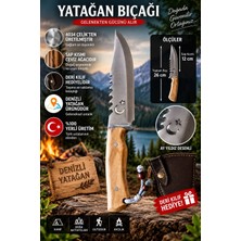 Ay Yıldız Desenli Denizli Yatağan Kamp Bıçağı 26 cm – 4034 Çelik, Ceviz Ağacı Sap, Deri Kılıflı Yerli Üretim