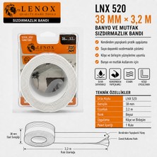 Lenox Lnx 520 Banyo ve Mutfak Sızdırmazlık Bandı – 38 mm x 3,2 M, Beyaz, Kendinden Yapışkanlı