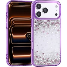Lexroo Apple iPhone 18 Pro Kılıf Airbag Tasarımlı Damla Taşlı Şeffaf Lexroo Pera Silikon Kapak - Mor