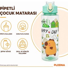 Plodna House Desenli Pipetli Çocuk Su Matarası – Mandallı Kapaklı Şeffaf Okul Suluğu 700ML