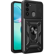 Lexroo Tecno Spark 8c Kılıf Magnetik Standlı Kamera Korumalı Lexroo Sürgülü Vega Kapak - Siyah