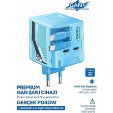 Zamerya Gan+ Pd 40W Hızlı Şarj Adaptörü Çoklu Çıkış Usb-C Lightning Kablolu Hızlı Şarj Cihazı Ev Ofis Uyumlu Mavi