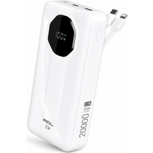 Bagajon PW-107 20.000 Mah Powerbank 22.5W Hızlı Şarj Dahili Type-C Lightning Kablolu LCD Göstergeli 2 USB Beyaz