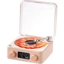 Zamerya Waves Nostalji Plak Görünümlü Bluetooth Hoparlör 3D Ses Dalgası Retro Müzik Plak Pembe