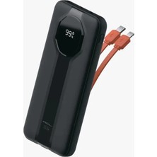 Bagajon PW-106 10.000 Mah Powerbank 22.5W 3A Hızlı Şarj LCD Göstergeli Dahili Type-C Lightning Kablolu Usb-C Giriş Çıkış Siyah