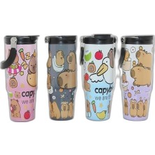 Zamerya Capybara Desenli Isı Muhafazalı Pipetli Dev Çelik Kupa (Tumbler) ALK4431