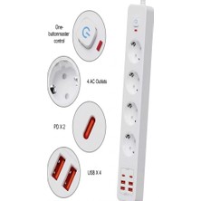 Zamerya Termal Akım Korumalı 4’lü Priz 4x USB 2x Type-C Çıkışlı Grup Priz Çoğaltıcı (3500W)