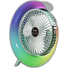 Zamerya Masaüstü Vantilatör USB Şarjlı Rgb LED Işıklı 3 Kademeli 180° Ayarlanabilir Soğutucu Fan Yeşil