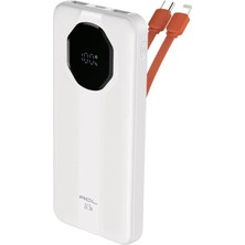 Bagajon PW-106 10.000 Mah Powerbank 22.5W 3A Hızlı Şarj LCD Göstergeli Dahili Type-C Lightning Kablolu Usb-C Giriş Çıkış Beyaz