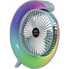 Zamerya Masaüstü Vantilatör USB Şarjlı Rgb LED Işıklı 3 Kademeli 180° Ayarlanabilir Soğutucu Fan Mavi