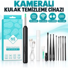 Mutkin Wi‑fi Kameralı Kulak Temizleme Cihazı LED Işıklı, Şarjlı, Ekstra Çubuklu Set – Siyah Renk
