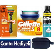 Gillette Fusion5 Power Pilli Titreşimli 1 Makine + 9 Başlık + 300 ml Köpük  + Çanta Hediyeli Tıraş Seti
