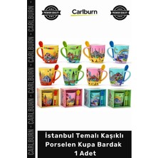Carlburn Özel Üretim Hediyelik Tasarım Şık Kaliteli Istanbul Temalı Kaşıklı Porselen Kupa Bardak 1 Adet