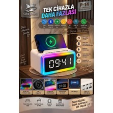 King Shark 6'sı 1 Arada Kablosuz Şarjlı Bluetooth Hoparlör, Rgb LED Işıklı Dijital Çalar Saat P-14