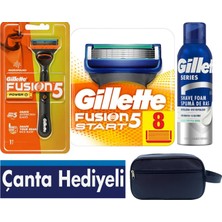 Gillette Fusion5 Power Pilli Titreşimli 1 Makine + 9 Başlık + 200 ml Köpük + Çanta Hediyeli Tıraş Seti