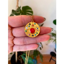 Store By Dilara Helios Vintage Gold Renk Renkli Taş Detaylı Göz Motifli Kolye